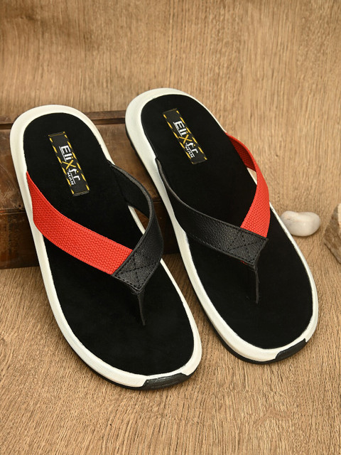 

ELIXIR MAN Men Black & Red Colourblocked Corduroy Fabric Thong Flip-Flops
