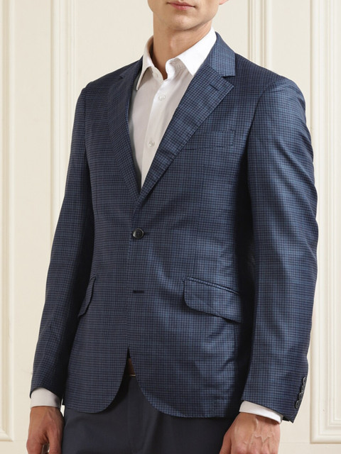 

HACKETT LONDON Men Navy Blue Micro Checks Blazer