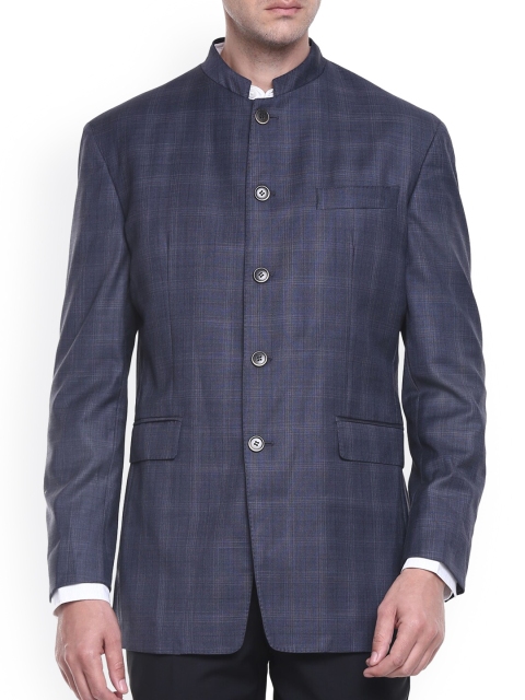 

HACKETT LONDON Men Blue Checked Longline Tailored Jacket