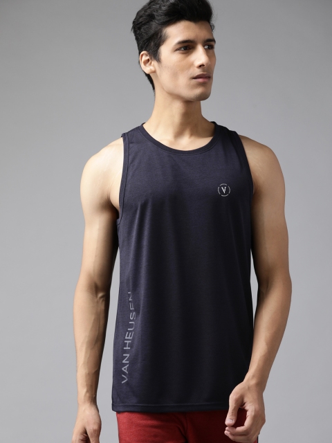 

Van Heusen Flex Men Navy Blue Solid T-shirt