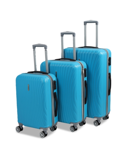 

Teakwood Leathers Set Of 3 Blue Textured Hard-Sided Trolley Suitcases