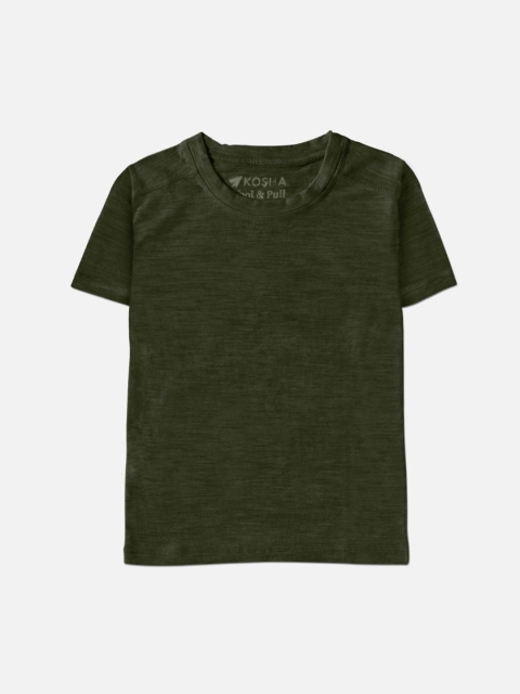

Kosha Girls Olive Merino Wool & Bamboo Half Sleeves Thermal T-Shirt