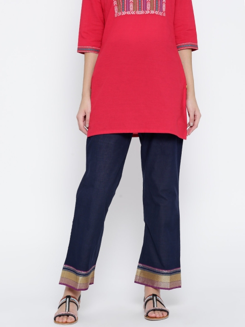 

Drama Sisters Women Navy Parallel Trousers, Navy blue