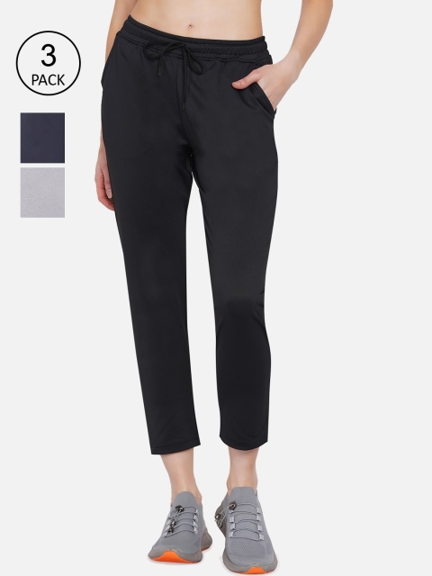 

ARMISTO Women Pack of 3 Navy Blue, Black & Grey Straight-Fit Track Pants