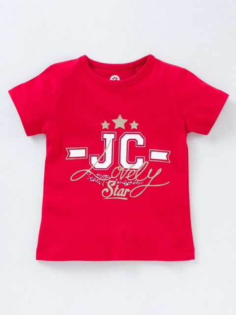 

JusCubs Girls Red Printed V-Neck Applique Outdoor T-shirt