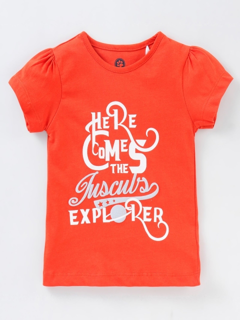 

JusCubs Girls Orange Typography Printed Cotton T-shirt