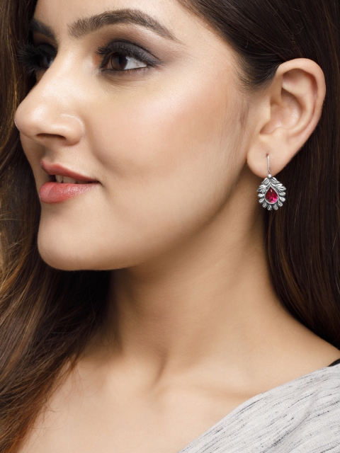 

Rubans Silver-Toned Teardrop Shaped Drop Earrings