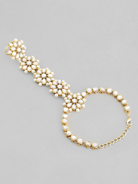 

Rubans Women 22k Gold-Plated White Kundan Gold-Plated Ring Bracelet