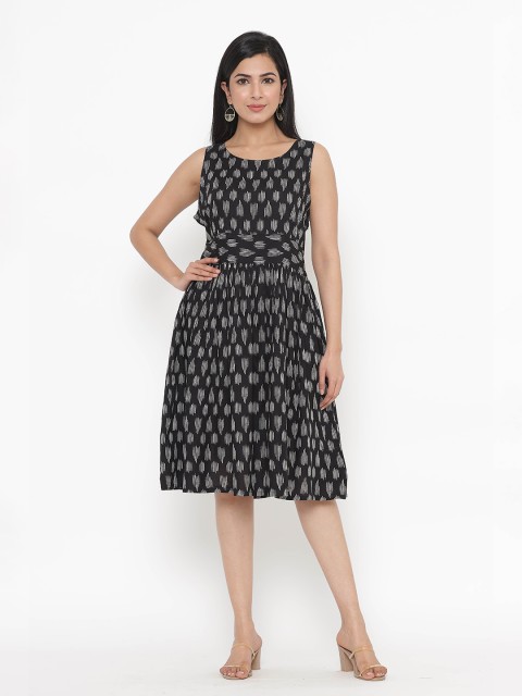 

JAVTA Black & White Abstract Printed Fit & Flare Dress