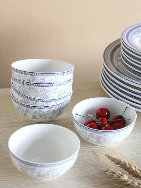 

The Wishing Chair Set of 6 White & Blue Floral Printed Bone China Glossy Bowls