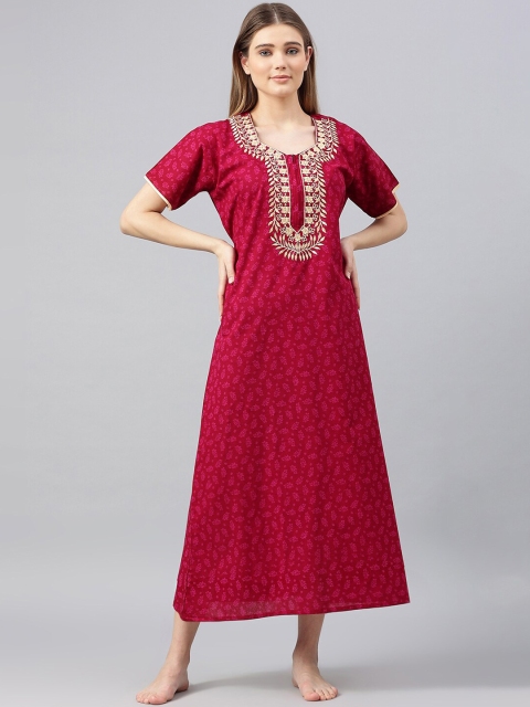

Secret Wish Red Printed Pure Cotton Maxi Nightdress