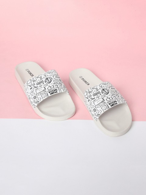 

Forca by Lifestyle Men White Printed Rubber Sliders
