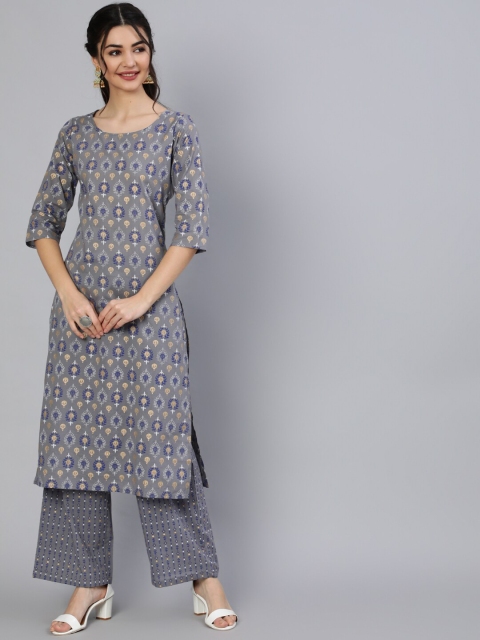 

Nayo Women Grey Printed Kurta with Palazzo