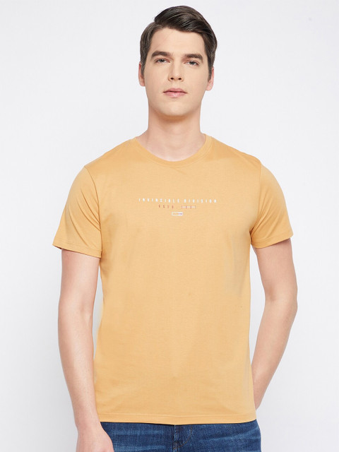 

Octave Men Mustard Yellow Typography Printed Applique T-shirt