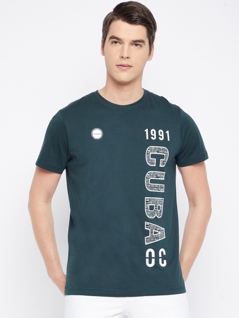 

Octave Men Green & Grey Pure Cotton Typography Printed T-shirt