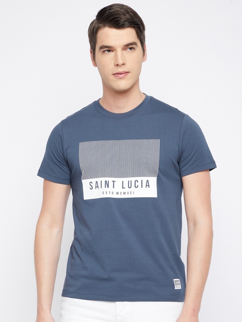 

Octave Men Blue Typography Printed Cotton T-shirt