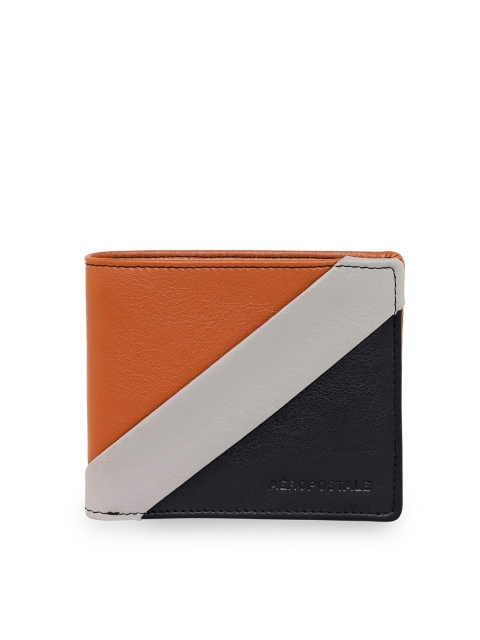 

Aeropostale Men Orange & Black Colourblocked PU Envelope Wallet