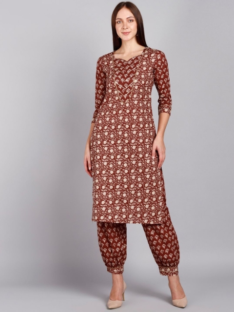 

VEDANA Women Red Floral Pleated Gotta Patti Pure Cotton Kurti with Salwar