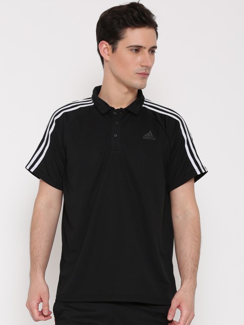 

ADIDAS Men Black Design2Move 3 Stripes Solid Polo Collar T-shirt