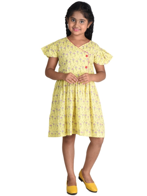 

Kinder Kids Girls Yellow Floral Printed Cotton Dress