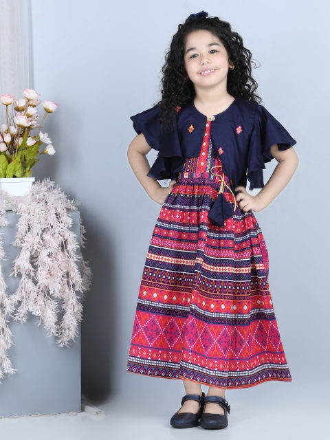 

Kinder Kids Girls Blue & Pink Ethnic Motifs Maxi Dress