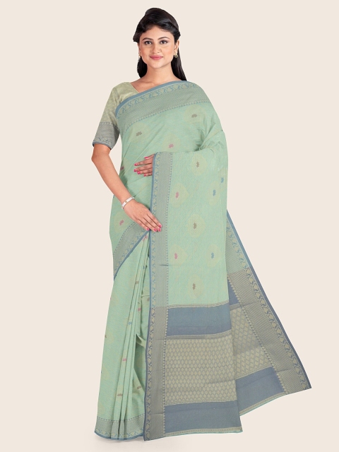 

Pothys Green & Grey Woven Design Zari Art Silk Kora Muslin Saree