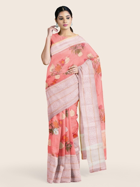 

Pothys White & Pink Floral Printed Saree