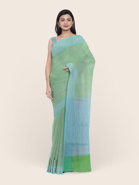 

Pothys Women Green Ethnic Motifs Woven Design Kora Muslin Saree