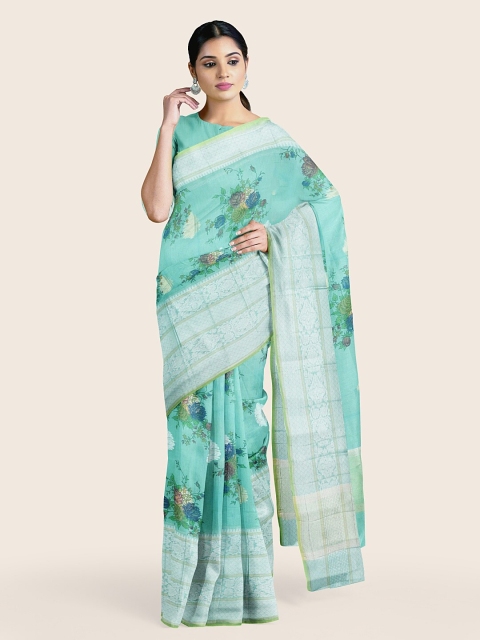 

Pothys Green & Blue Floral Zari Saree