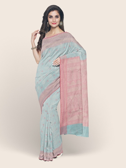 

Pothys Blue & Pink Woven Design Zari Art Silk Kora Muslin Saree