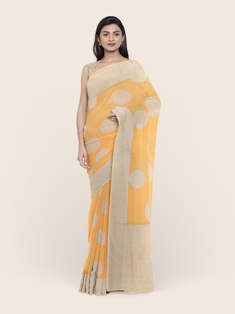 

Pothys Yellow & Tan Woven Design Cotton Blend Saree