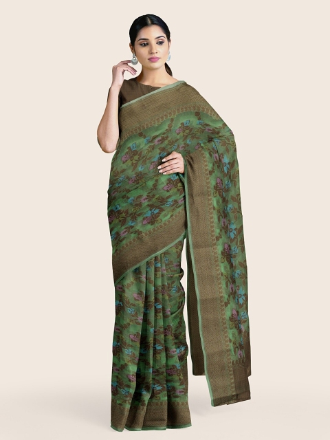 

Pothys Women Green Floral Woven Design Tissue Saree