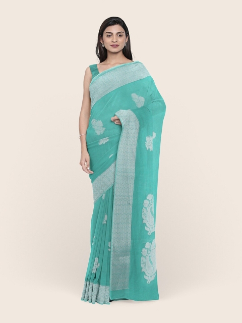 

Pothys Green & Silver-Toned Ethnic Motifs Zari Saree