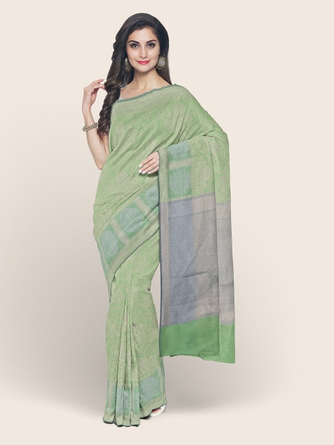 

Pothys Green & Silver-Toned Woven Design Zari Art Silk Saree