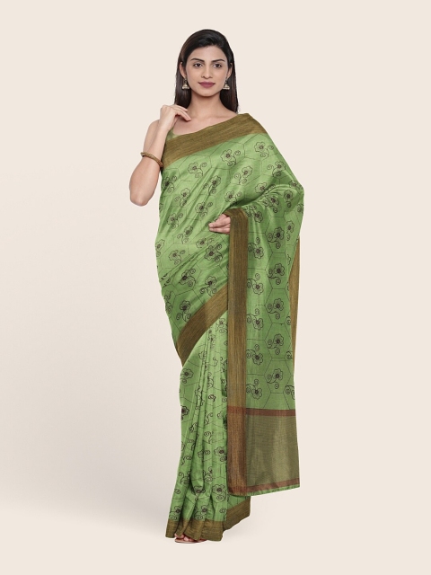 

Pothys Green & Red Floral Tissue Saree