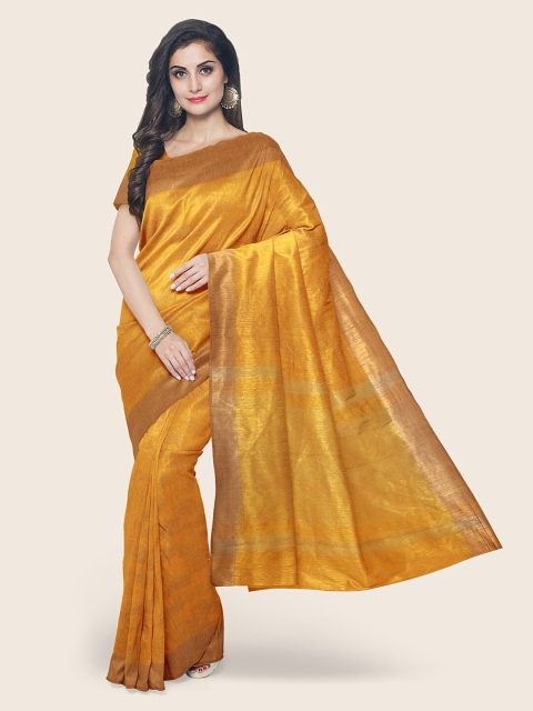 

Pothys Mustard Yellow Printed Jute Cotton Saree