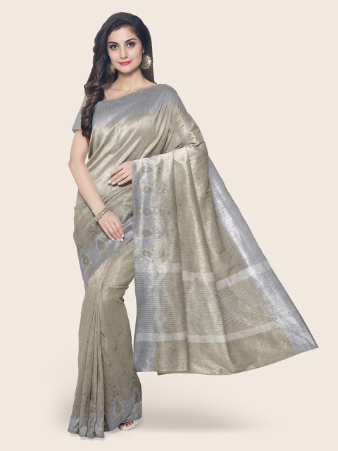 

Pothys Grey & Silver-Toned Ethnic Motifs Zari Jute Cotton Saree