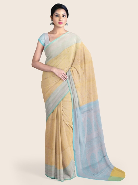 

Pothys Yellow & Blue Ethnic Motifs Zari Muslin Art Silk Saree
