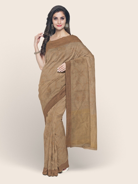 

Pothys Gold-Toned & Brown Floral Tissue Saree