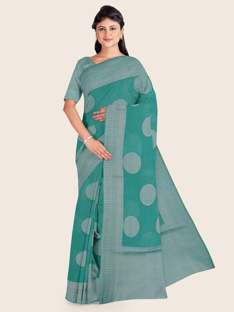 

Pothys Green & Silver-Toned Ethnic Motifs Zari Saree