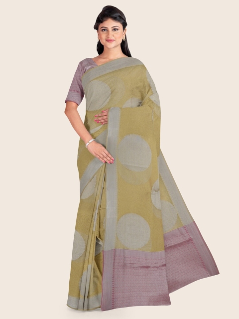 

Pothys Olive Green & Pink Woven Design Zari Tissue Saree