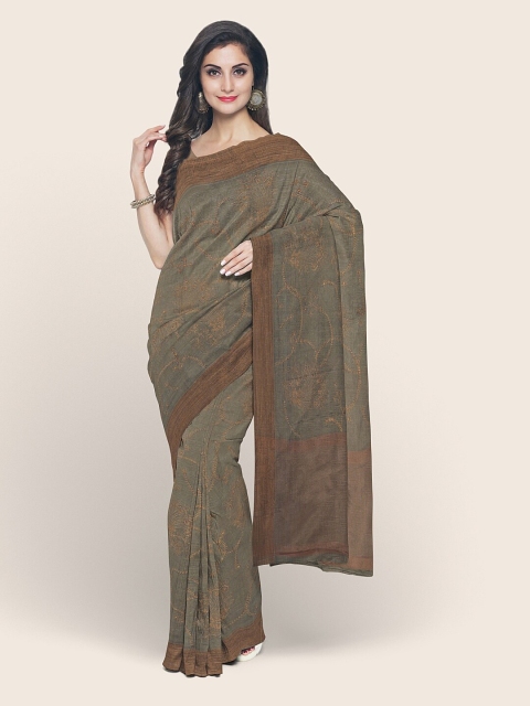 

Pothys Green & Copper-Toned Woven Design Tissue Saree