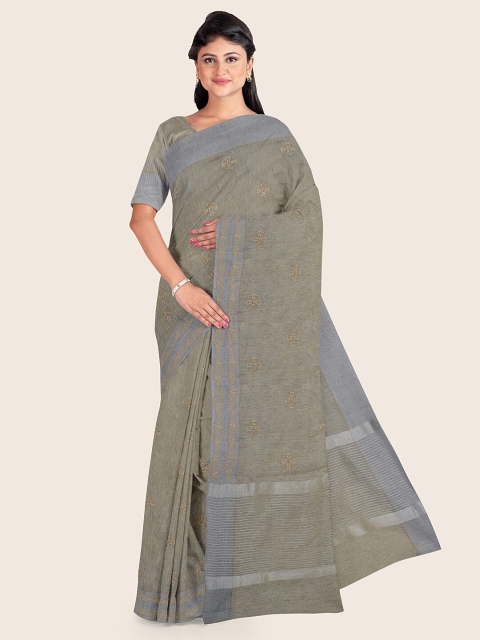 

Pothys Tan & Silver-Toned Woven Design Zari Jute Cotton Saree