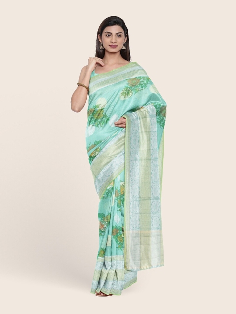 

Pothys Green & Red Floral Zari Saree
