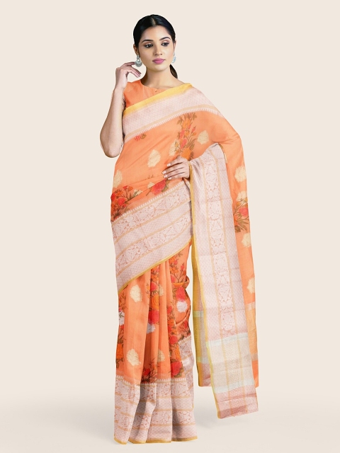 

Pothys Orange & Green Floral Saree