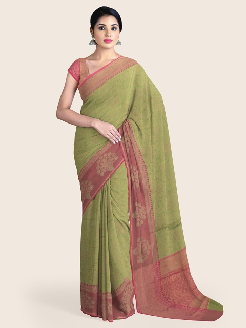 

Pothys Green & Pink Ethnic Motifs Art Silk Saree