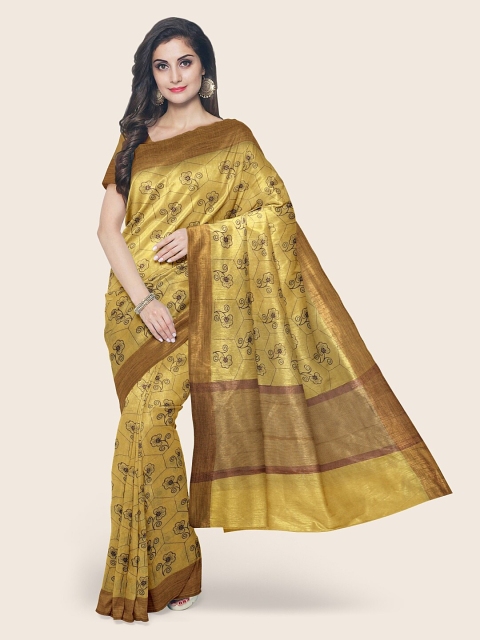 

Pothys Women Yellow Woven Design Floral Print Tissue Saree