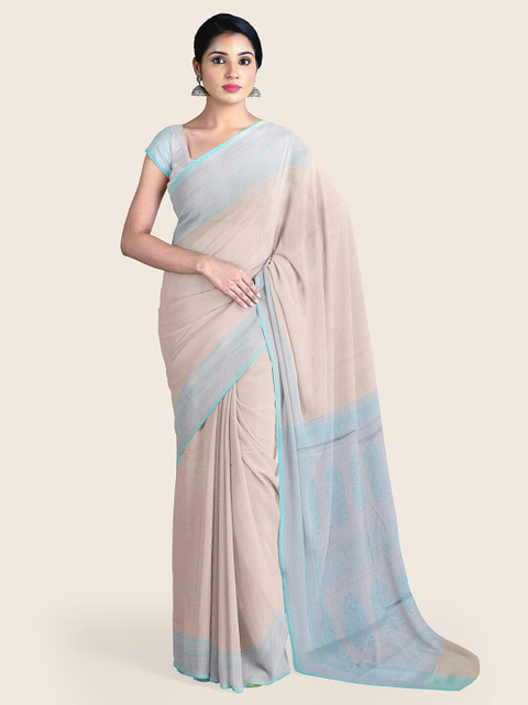 

Pothys Women Pink Ethnic Motifs Woven Design Kora Muslin Saree