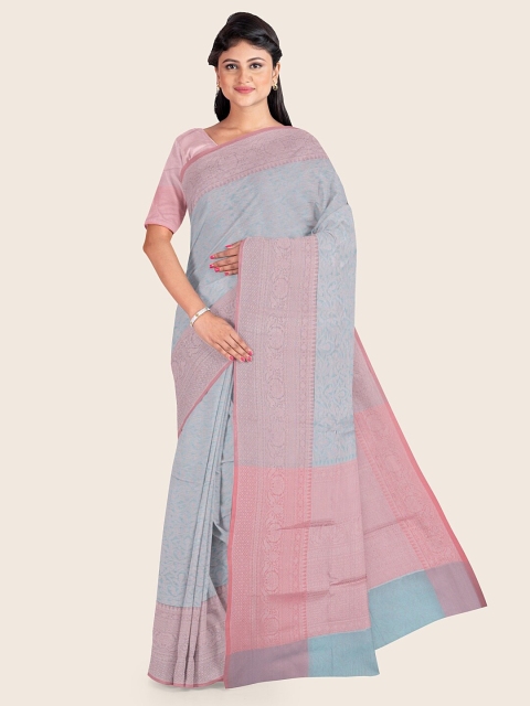 

Pothys Women Blue Ethnic Motifs Woven Design Kora Muslin Saree