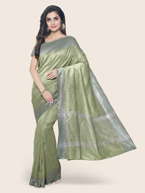 

Pothys Green & Silver-Toned Woven Design Zari Tissue Saree